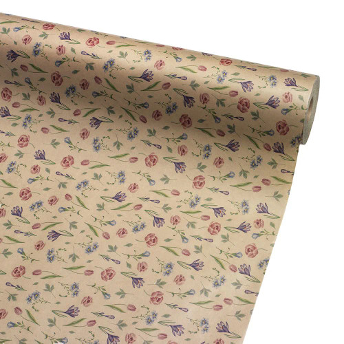 Kraft Paper Roll Natural With Spring Flowers Design