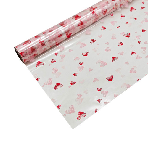 Clear Cello Wrap with Red White & Pink Hearts