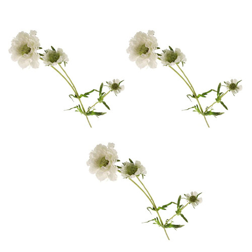 Pack of 3 White Faux Silk Scabiosa or Scabious Flower Stems