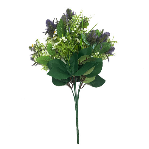 Artificial Mixed Thistle, Daisy Flower and Foliage Bouquet