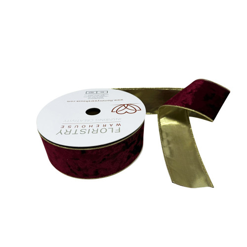 Wired Velvet Ribbon With Gold Edge and Back burgundy red