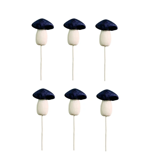 Pack of 6 Velvet Autumn Mushroom  Picks blue