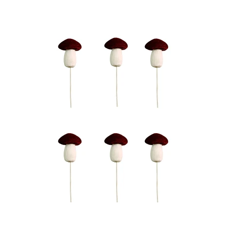 Pack of 6 Velvet Autumn Mushroom  Picks burgundy