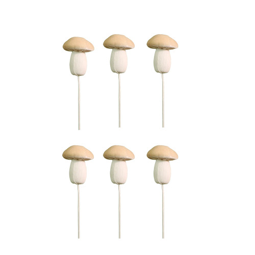 Pack of 6 Velvet Autumn Mushroom  Picks cream