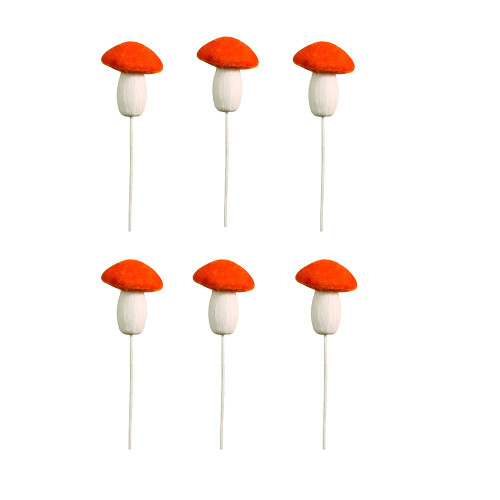Pack of 6 Velvet Autumn Mushroom  Picks orange