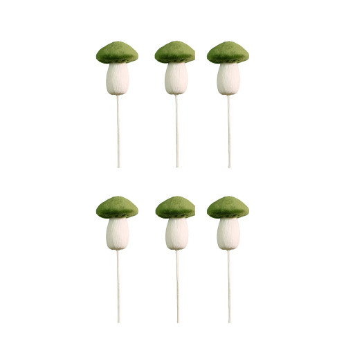 Pack of 6 Velvet Autumn Mushroom  Picks Sage Green