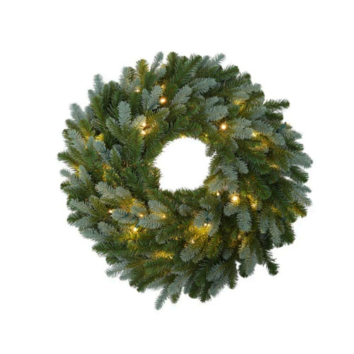 Blue Spruce Winter Christmas Wreath with 50 Warm White LEDs