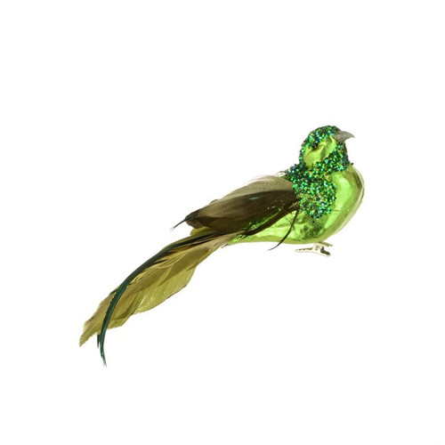 Metallic Glitter Bird On Clip Green