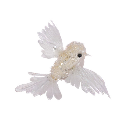 Beaded Bird Christmas Decoration On Clip White
