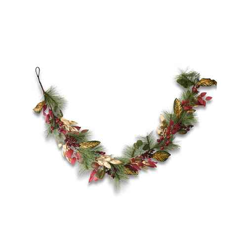 Artificial Gold Leaf, Pine & Berry Winter Garland full