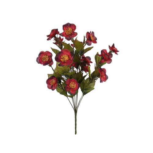 Autumn Quince Faux Silk Flower & Leaf Bush Red