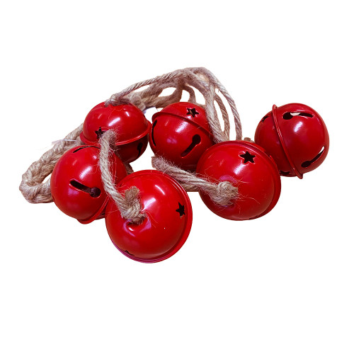 Red Metal Christmas Sleigh Bells With Rope Hanger detail