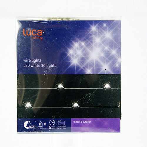 LED Christmas Battery Light String 2.9m x 30 White Lights with Timer