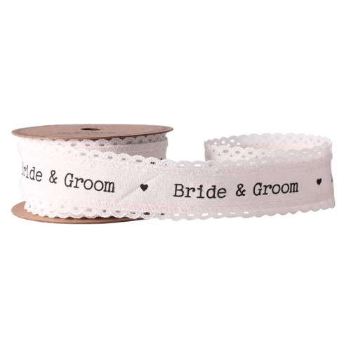 Bride & Groom Ivory Linen Ribbon 40mm x  4.5m