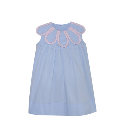 Anna Mae Blue Dress with Pink Piping