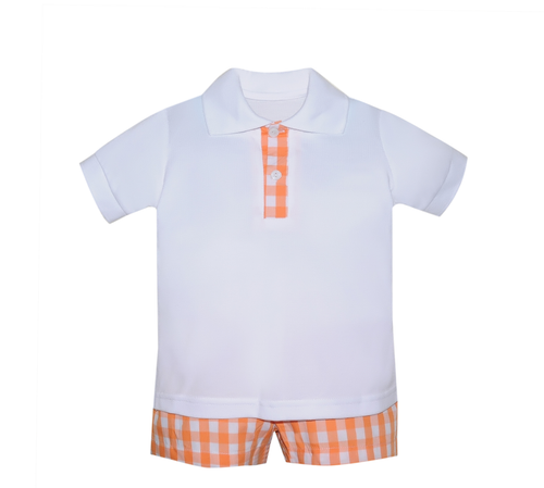 White Polo Shirt with Orange/White  Shorts