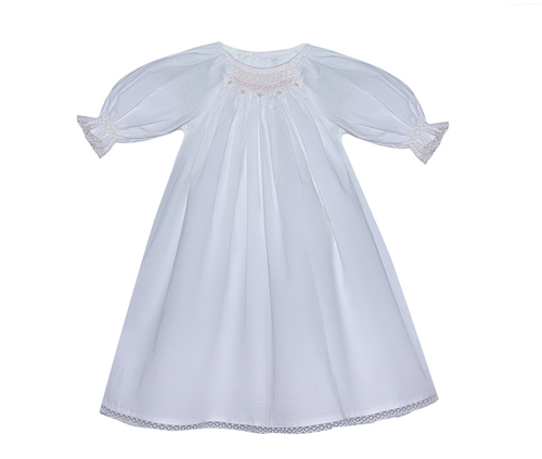 Blair White/Pink Smocked Daygown