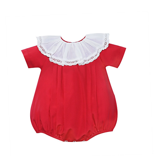 Kennedy Red Boy Bubble With Lace Collar