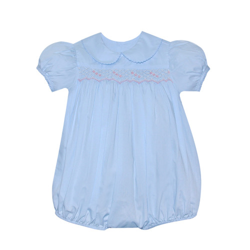 Blair Girl Bubble - Blue w/ Pink Smocked 