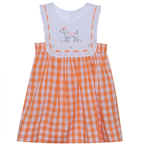 Embroidery Dress - Orange/White Gingham