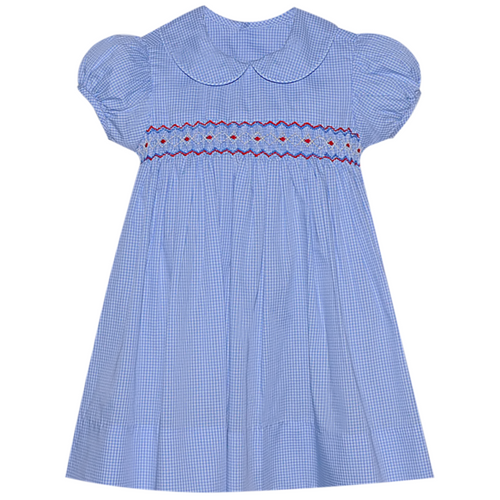Finley Dress-Royal Blue w/ Red Smocked