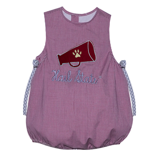 Megaphone Applique Girl Bubble-Maroon/White Gingham