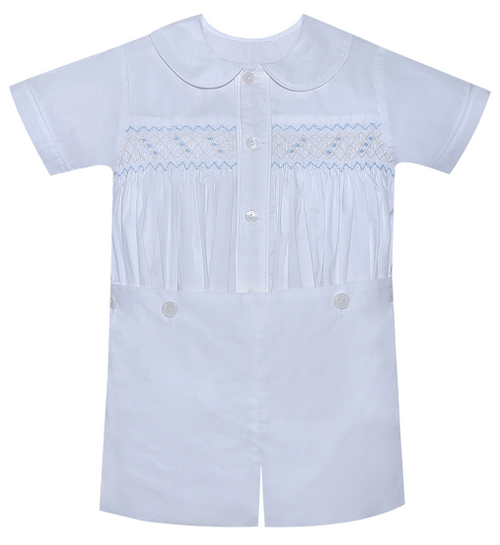 Harrison Button On Suit - White w/ Blue Smocked