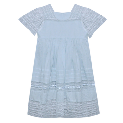 Lilian Blue Dress-White Lace