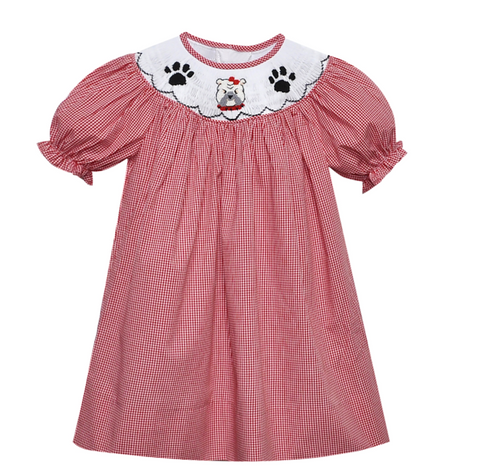 Bulldog Red/Black Smocked Bishop Dress