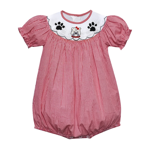 Bulldog Red/Black Smocked Bishop Girl Bubble
