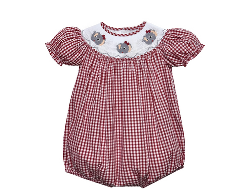 Elephant Crimson/Gray Smocked Bishop Girl Bubble