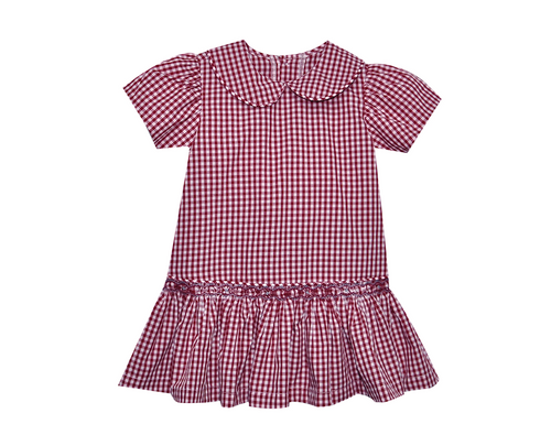Elephant Crimson/Gray Smocked Dress