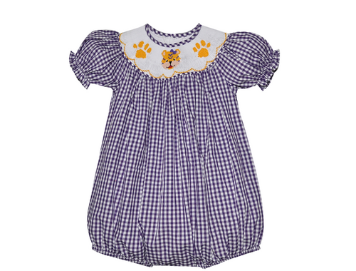 Tiger Purple/Gold Smocked Bishop Girl Bubble