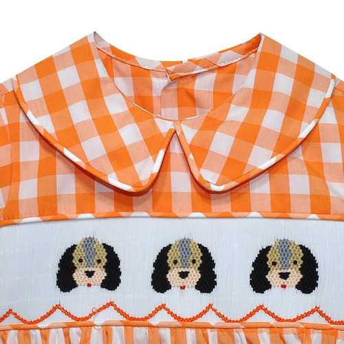 Hound Dog Orange/White Smocked Boy Bubble