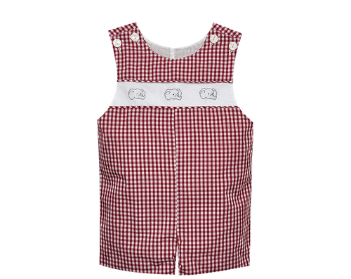 Elephant Face Print Crimson/Gray Shortall
