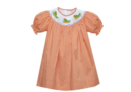 Gator Orange/Blue Smocked Bishop Dress