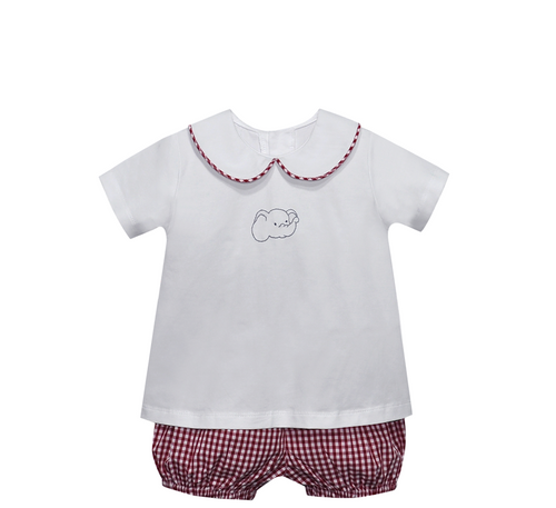 Elephant Crimson/Gray Knit Boy Short Set
