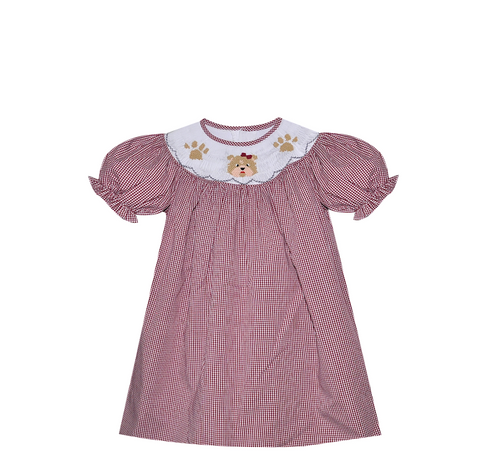 Bulldog Maroon/White Smocked Bishop Dress