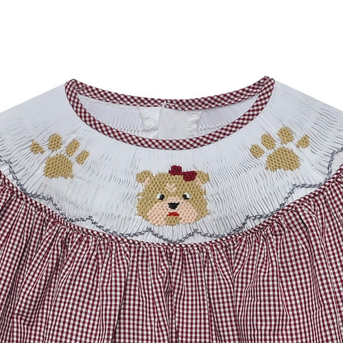 Bulldog Maroon/White Smocked Bishop Dress