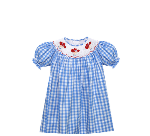 Rebel Blue/Red Smocked Bishop Dress