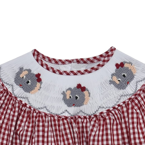 Elephant Crimson/Gray Smocked Bishop Dress
