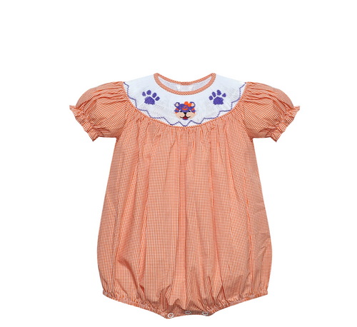 Tiger Orange/Purple Smocked Bishop Dress