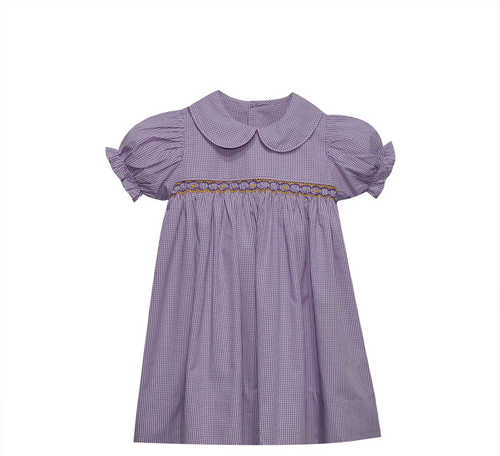 Tiger Purple//Gold Smocked Dress