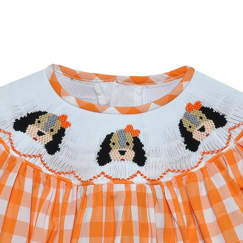 Hound Dog Orange/White Smocked Bishop Girl Bubble