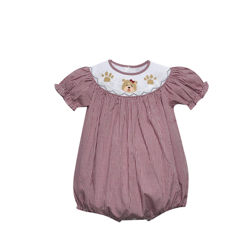 Bulldog Maroon/White Smocked Bishop Girl Bubble