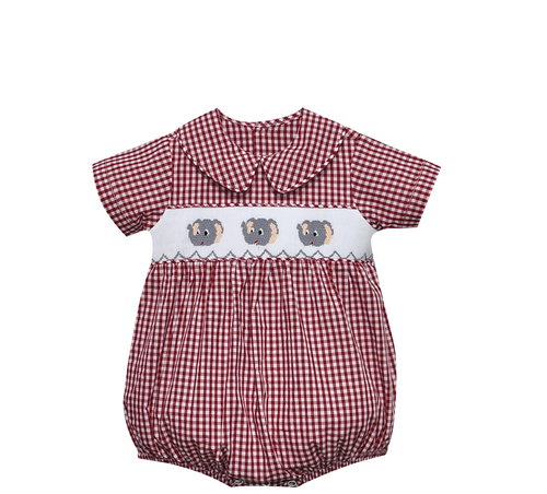 Elephant Crimson/Gray Boy Smocked Bubble
