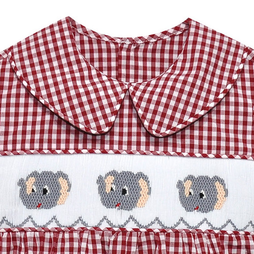 Elephant Crimson/Gray Boy Smocked Bubble
