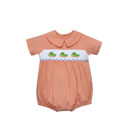 Gator Orange/Blue Boy Smocked Bubble