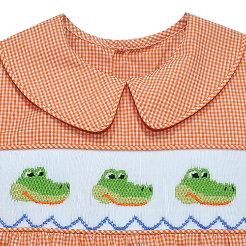 Gator Orange/Blue Boy Smocked Bubble