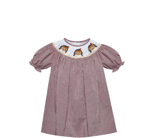 Seminole Garnet/Gold Smocked Bishop Dress